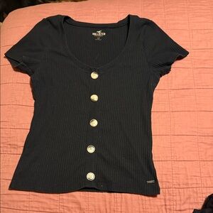 Hollister Black Ribbed Button-Down Women's Shirt
